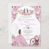 Pink Western Charra Floral Boots Quinceañera Einladung (Vorderseite)
