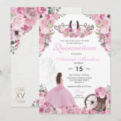 Pink Western Charra Floral Boots Quinceañera Einladung (Vorne/Hinten)