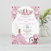 Pink Western Charra Floral Boots Quinceañera Einladung (Stehend Vorderseite)