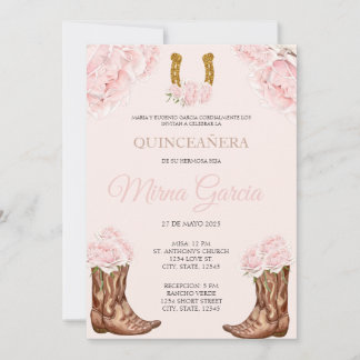 Pink Western Charra Themed Quinceanera Einladung