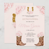 Pink Western Charra Themed Quinceanera Einladung (Vorne/Hinten)