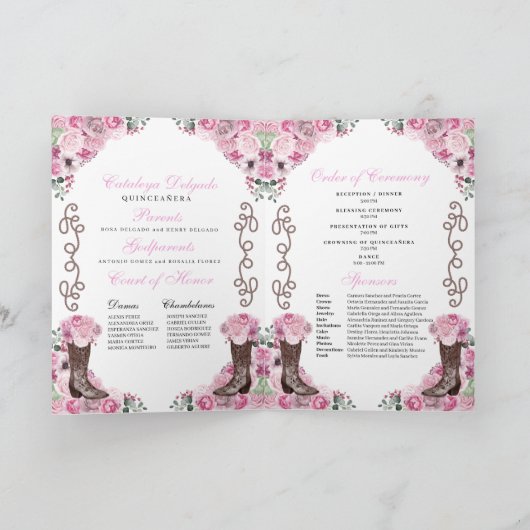 Pink Western Charro Quinceñera Programm (Innenseite)