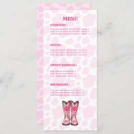 Pink Western Cow Print Rodeo Style Flat Menu Menükarte