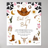 Pink Western Cowgirl Babydusche Say Baby nicht Poster (Vorne)