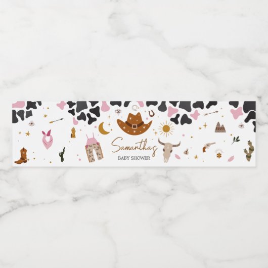 Pink Western Cowgirl Babydusche Wasserflaschenetikett (Einzelnes Label)