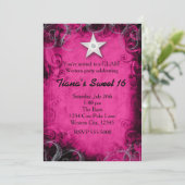 Pink Western Cowgirl Grunge Star Party Einladung (Stehend Vorderseite)
