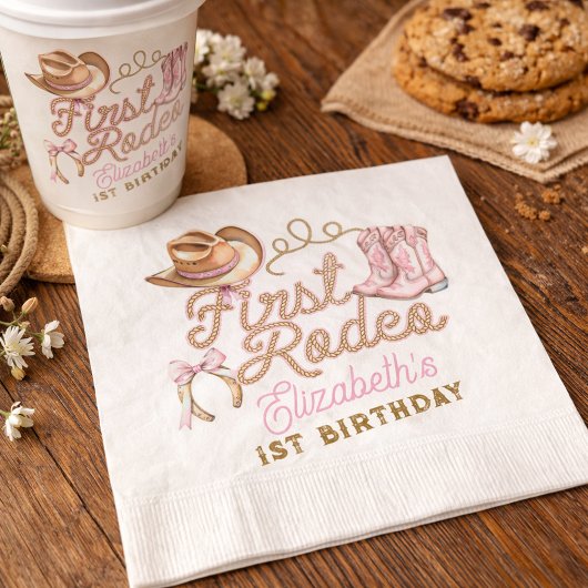 Pink Western First Rodeo Birthday Serviette