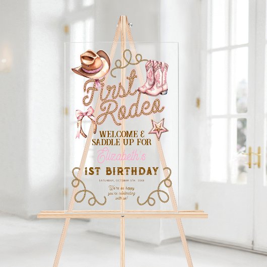 Pink Western First Rodeo Birthday Welcome Acrylschild