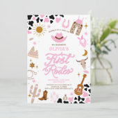 Pink Western First Rodeo Invitation Einladung (Stehend Vorderseite)