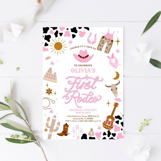 Pink Western First Rodeo Invitation Einladung
