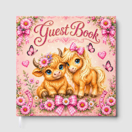 Pink Western Highland Kuh & Pony Baby Shower Gast Gästebuch
