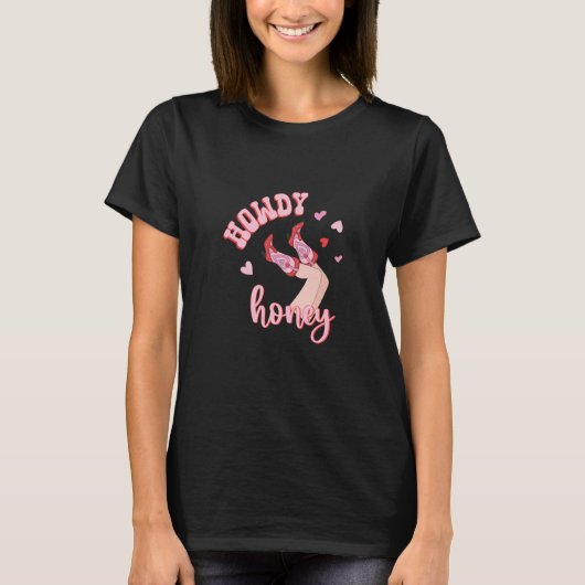 Pink Western Valentine's Day Cowgirl Howdy Partner T-Shirt (Vorderseite)