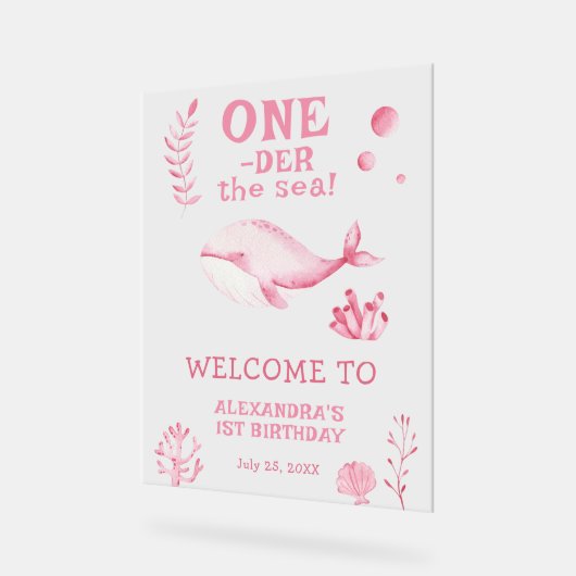 Pink Whale 1st Birthday Under the sea Acrylschild (Winkel)