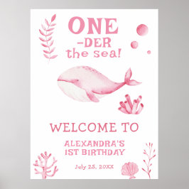 Pink Whale 1st Birthday Under the sea Poster