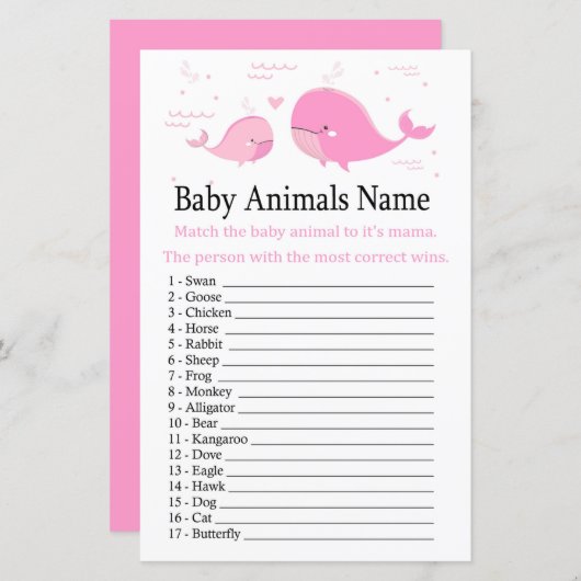 Pink Whale Baby Animes Name Game (Vorne/Hinten)