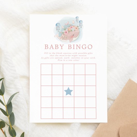 Pink Whale Girl Baby Shower Bingo Game Einladung