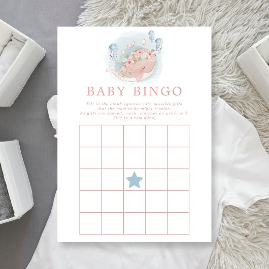 Pink Whale Girl Baby Shower Bingo Game Einladung