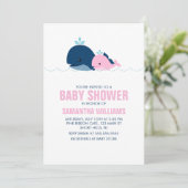 Pink Whale Girl Babydusche Einladung (Stehend Vorderseite)