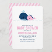 Pink Whale Girl Babydusche Einladung (Vorne/Hinten)