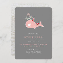 Pink Whale Monogram Baby Girl Birth Ankündigung