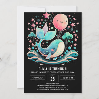 Pink Whale Nautical Girl Geburtstag Einladung