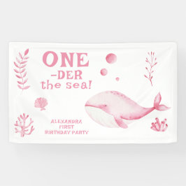 Pink Whale Oneder The Sea 1st Birthday  Banner