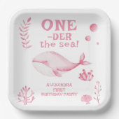 Pink Whale Oneder The Sea 1st Birthday Pappteller (Vorderseite)