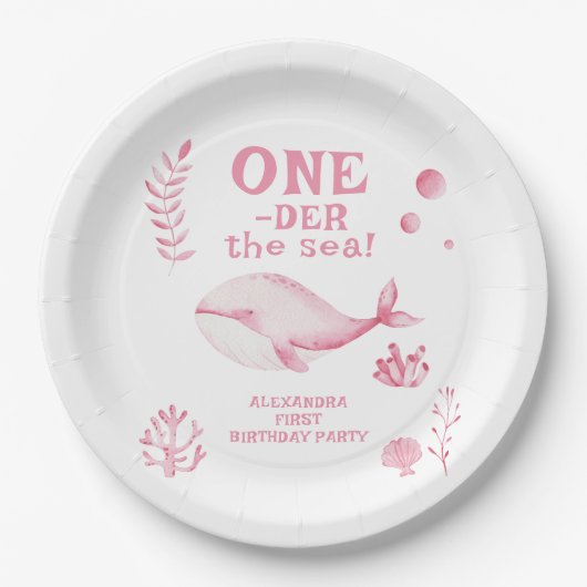 Pink Whale Oneder The Sea 1st Birthday Pappteller (Vorderseite)