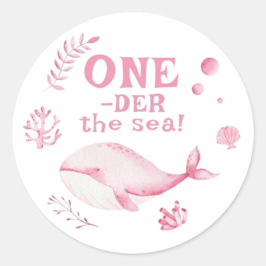 Pink Whale Oneder The Sea 1st Birthday  Runder Aufkleber (Vorderseite)