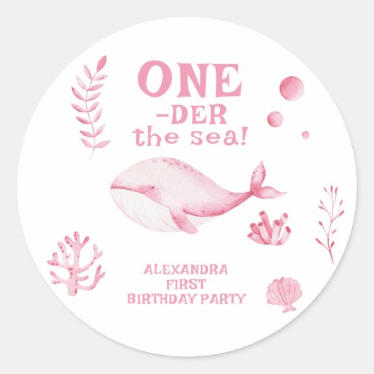 Pink Whale Oneder The Sea 1st Birthday  Runder Aufkleber (Vorderseite)