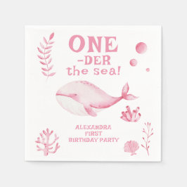 Pink Whale Oneder The Sea 1st Birthday  Serviette