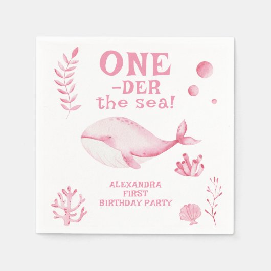 Pink Whale Oneder The Sea 1st Birthday  Serviette (Vorderseite)