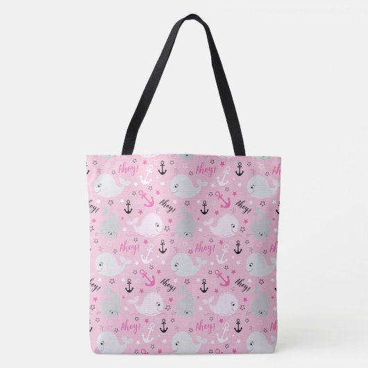 Pink Whales Anchors Nautical Girean Ocean Pattern Tasche (Vorderseite)