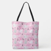 Pink Whales Anchors Nautical Girean Ocean Pattern Tasche (Rückseite)
