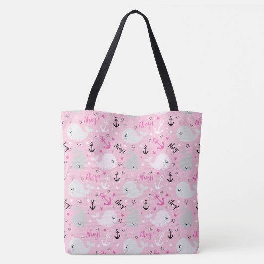 Pink Whales Anchors Nautical Girean Ocean Pattern Tasche (Rückseite)