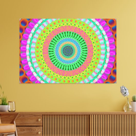 Pink Wheel Mandala Circle Stretched Canvas Print Leinwanddruck (Insitu (Wohnzimmer))