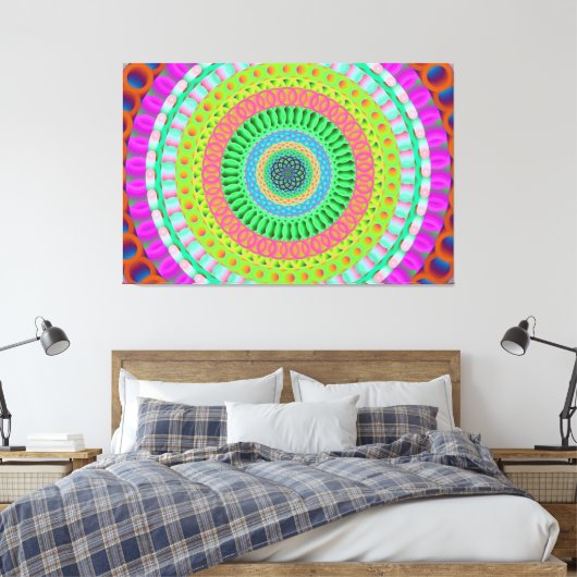 Pink Wheel Mandala Circle Stretched Canvas Print Leinwanddruck (Insitu (Schlafzimmer))