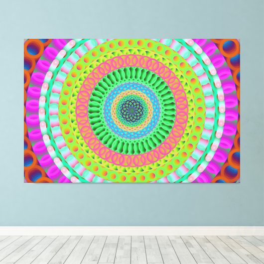 Pink Wheel Mandala Circle Stretched Canvas Print Leinwanddruck (Insitu (Holzboden))