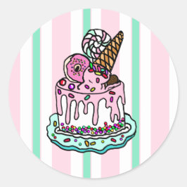 Pink Whimsical Birthday Cake Runder Aufkleber
