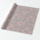 Pink Whimsical Blätter Grau Wedding Wrapping Paper Geschenkpapier (Ungerollt)