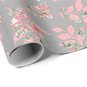 Pink Whimsical Blätter Grau Wedding Wrapping Paper Geschenkpapier (Rolleneckpunkt)