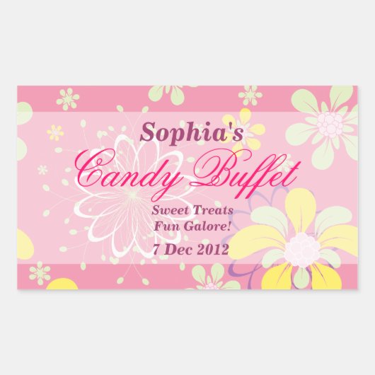 Pink Whimsical Blume Candy Buffet Aufkleber (Vorderseite)