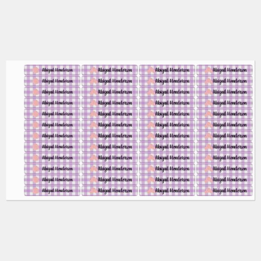 Pink Whimsical Blume Lila Karierte Namensschilder Etiketten (Blatt)