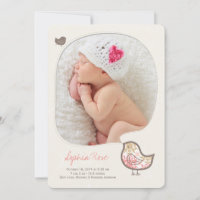 Pink Whimsical Chick Baby Girl Geburtsankündigung