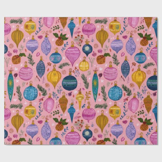 Pink Whimsical Christmas Ornaments Geschenkpapier (Flach)