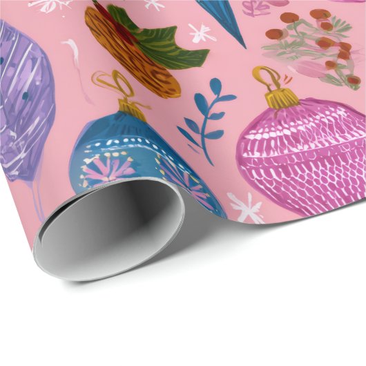 Pink Whimsical Christmas Ornaments Geschenkpapier (Rolleneckpunkt)