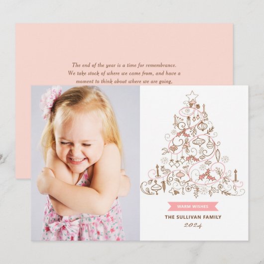 Pink Whimsical Christmas Tree Foto Feiertagskarte (Vorne/Hinten)