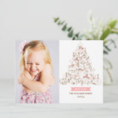 Pink Whimsical Christmas Tree Foto Feiertagskarte (Stehend Vorderseite)