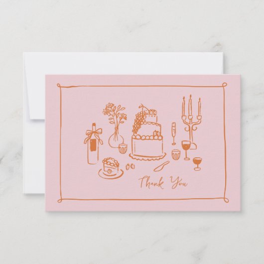 Pink Whimsical Doodle Hand Gezeichnet Danke (Vorderseite)