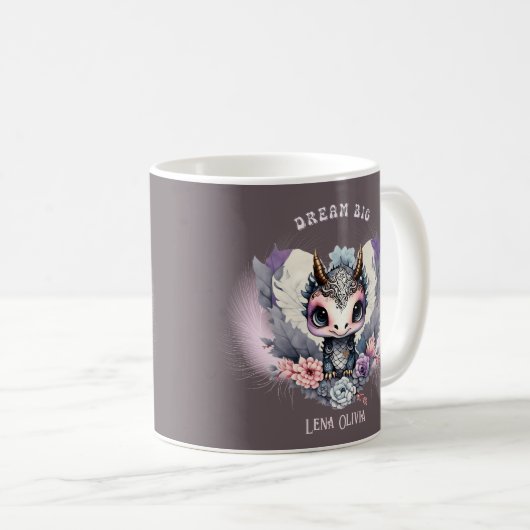 Pink Whimsical "Dream Big" Kleiner Drache Kaffeetasse (VorderseiteRechts)